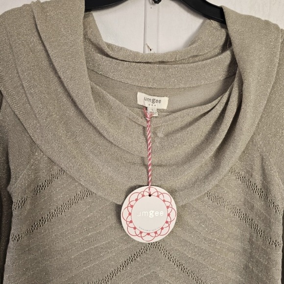 Umgee Women's L Sweater Beige Metallic Pullover Cowl Neck Shimmer New Year's Eve - Picture 8 of 10